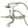 Vintage 7" Spread Wall Mount Leg Tub Filler With Hand Shower