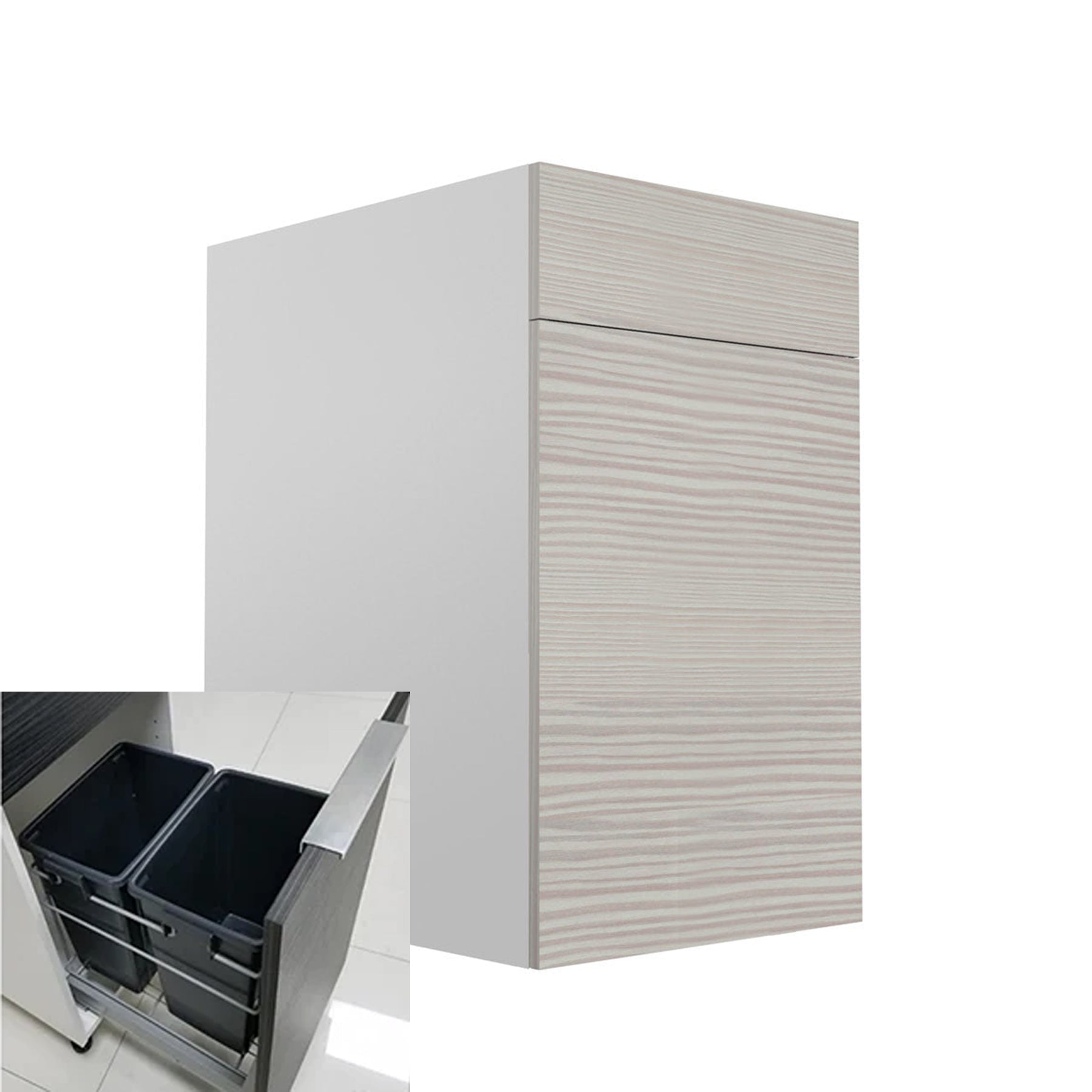 RTA - Pale Pine - Single Door Waste Basket Cabinets | 18"W x 34.5"H x 24"D
