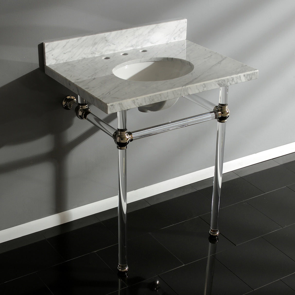 Templeton 30" x 22" Carrara Marble Bathroom Console Vanity with Acrylic Pedestal