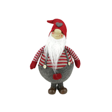 12" Red and Gray Striped "Gilbert" Chubby Standing Santa Gnome Plush Table Top Christmas Figure