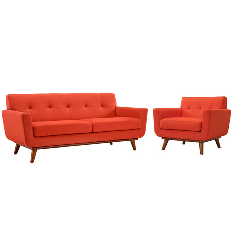 Modern Engage Fabric Armchairs - Loveseat Bedroom Wooden Legs Accent Chair - 3 Set - BUILDMYPLACE
