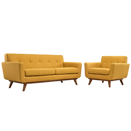 Modern Engage Fabric Armchairs - Loveseat Bedroom Wooden Legs Accent Chair - 3 Set - BUILDMYPLACE