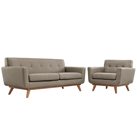 Modern Engage Fabric Armchairs - Loveseat Bedroom Wooden Legs Accent Chair - 3 Set - BUILDMYPLACE