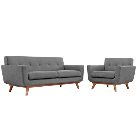 Modern Engage Fabric Armchairs - Loveseat Bedroom Wooden Legs Accent Chair - 3 Set - BUILDMYPLACE