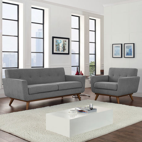 Modern Engage Fabric Armchairs - Loveseat Bedroom Wooden Legs Accent Chair - 3 Set - BUILDMYPLACE