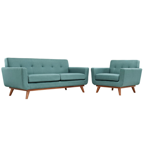 Modern Engage Fabric Armchairs - Loveseat Bedroom Wooden Legs Accent Chair - 3 Set - BUILDMYPLACE