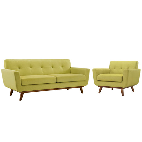 Modern Engage Fabric Armchairs - Loveseat Bedroom Wooden Legs Accent Chair - 3 Set - BUILDMYPLACE