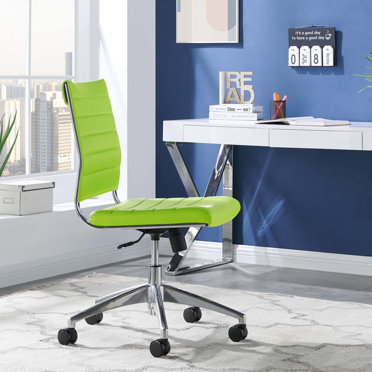 Jive Ribbed Armless Mid Back Swivel Conference Computer Chair In Mulitcolor - BUILDMYPLACE