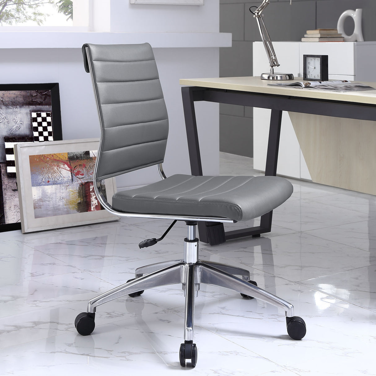 Jive Ribbed Armless Mid Back Swivel Conference Computer Chair In Mulitcolor - BUILDMYPLACE