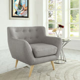 Remark Button Tufted Accent Chair - Wooden Legs - Modern Fabric Armchair and Sofa - BUILDMYPLACE