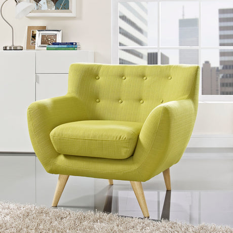 Remark Button Tufted Accent Chair - Wooden Legs - Modern Fabric Armchair and Sofa - BUILDMYPLACE