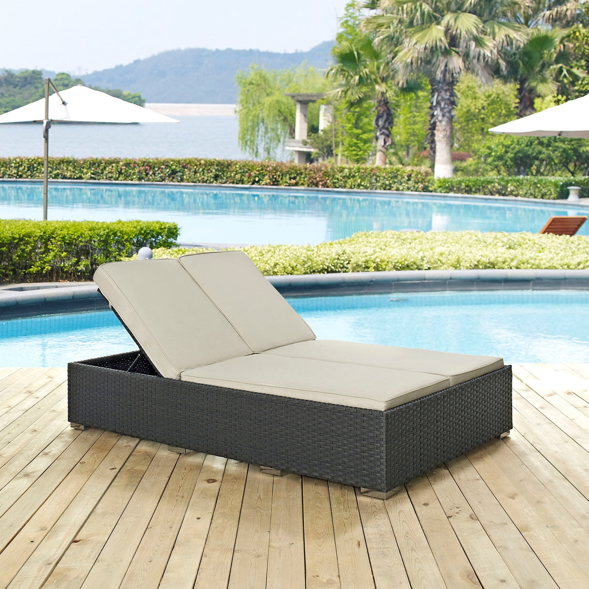 Sojourn Outdoor Patio Sunbrella Double Chaise - BUILDMYPLACE