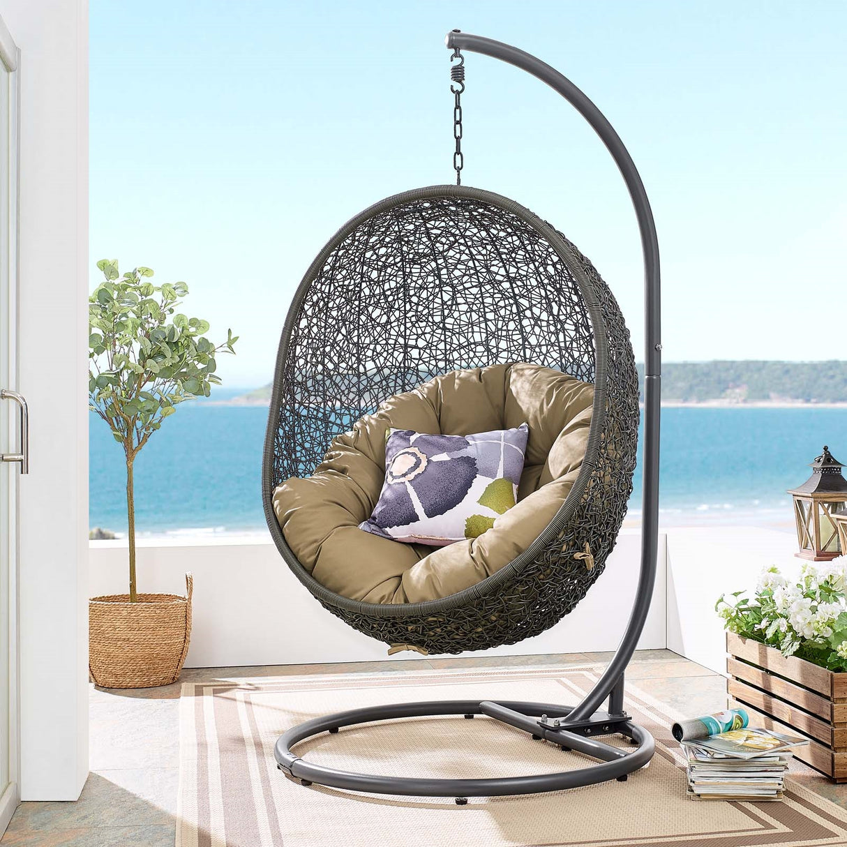 Egg Hammock Chair With Hanging Kits - Fastness Hanging Hide Outdoor Patio Swing Chair With Stand - BUILDMYPLACE