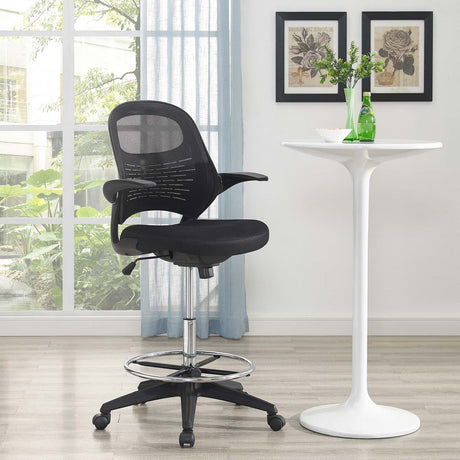 Stealth Mesh Drafting Chair with Footrest Ring - Reception Desk Chair in Black - BUILDMYPLACE