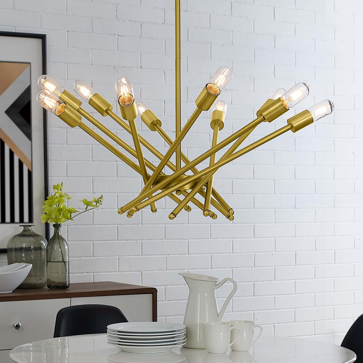 Mid-Century Golden Cherish Brass Array Pendant - 25W, 120V - E26 Bulb (not included) - Adjustable Lamp Arm - BUILDMYPLACE