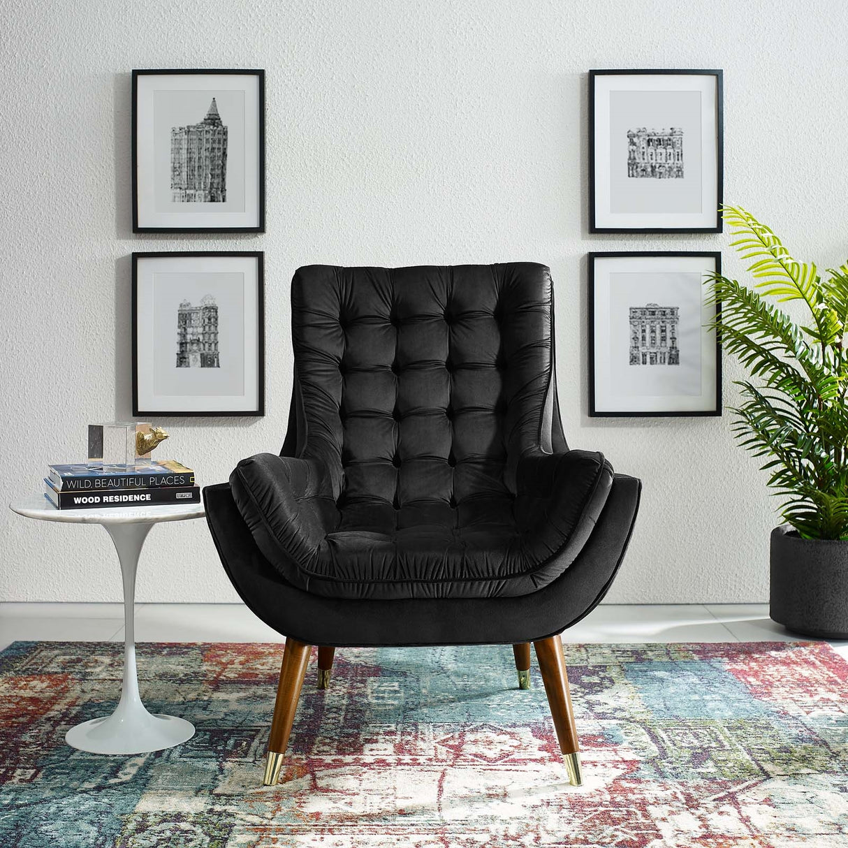 Modern Upholstered Performance Suggest Button Tufted Velvet Lounge Chair - BUILDMYPLACE