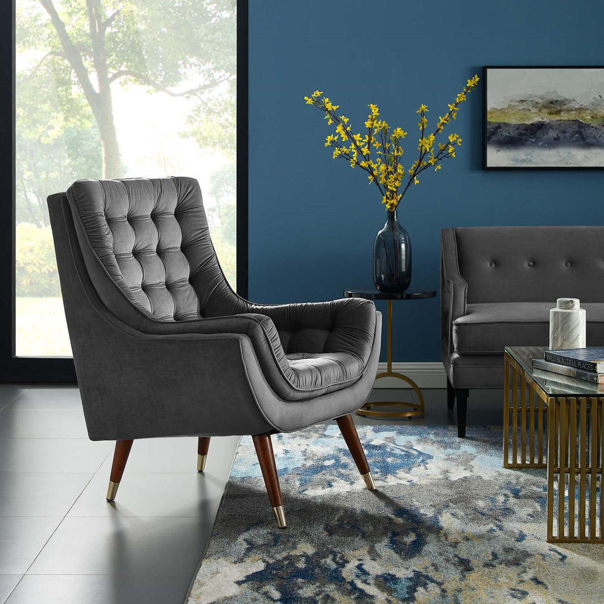 Modern Upholstered Performance Suggest Button Tufted Velvet Lounge Chair - BUILDMYPLACE