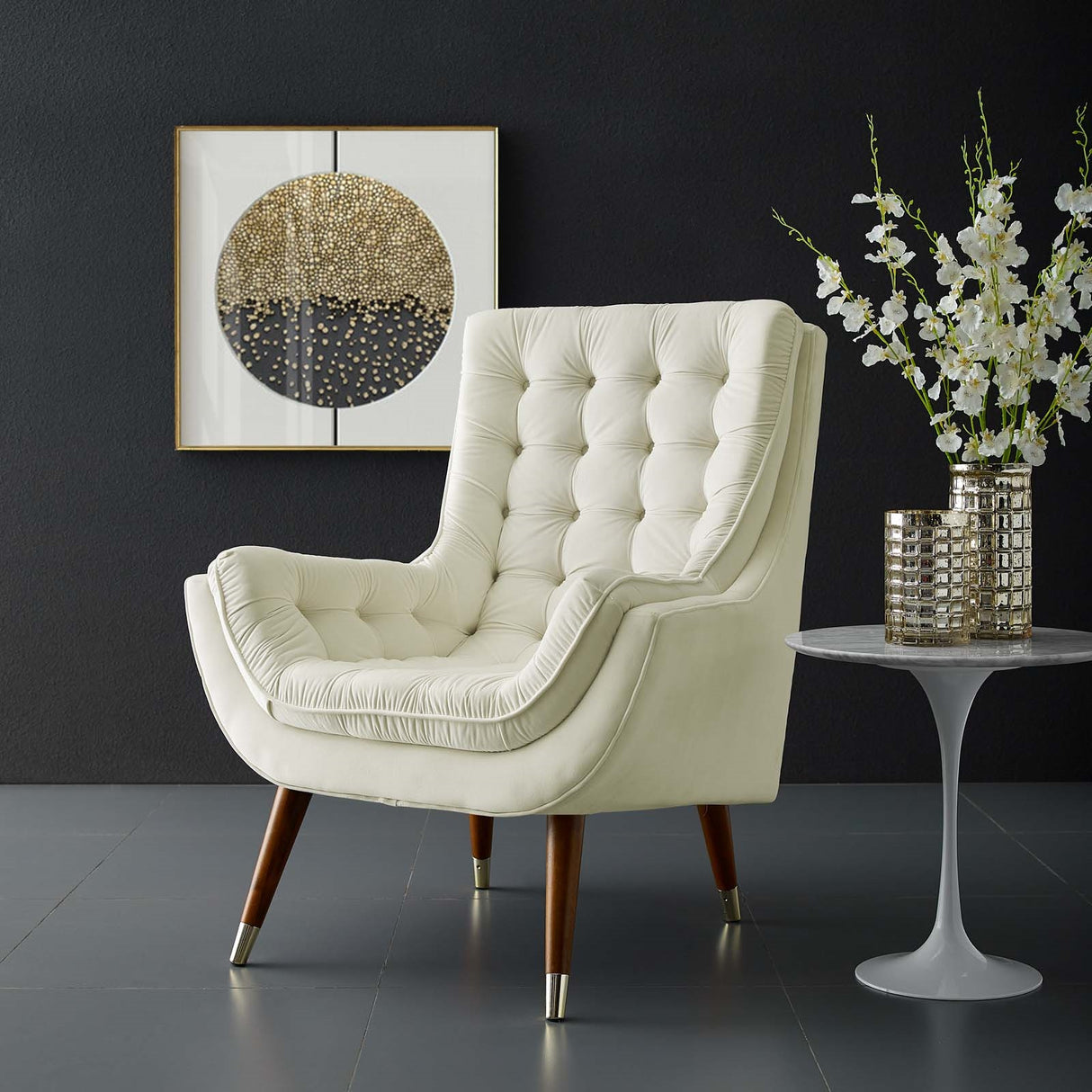 Modern Upholstered Performance Suggest Button Tufted Velvet Lounge Chair - BUILDMYPLACE