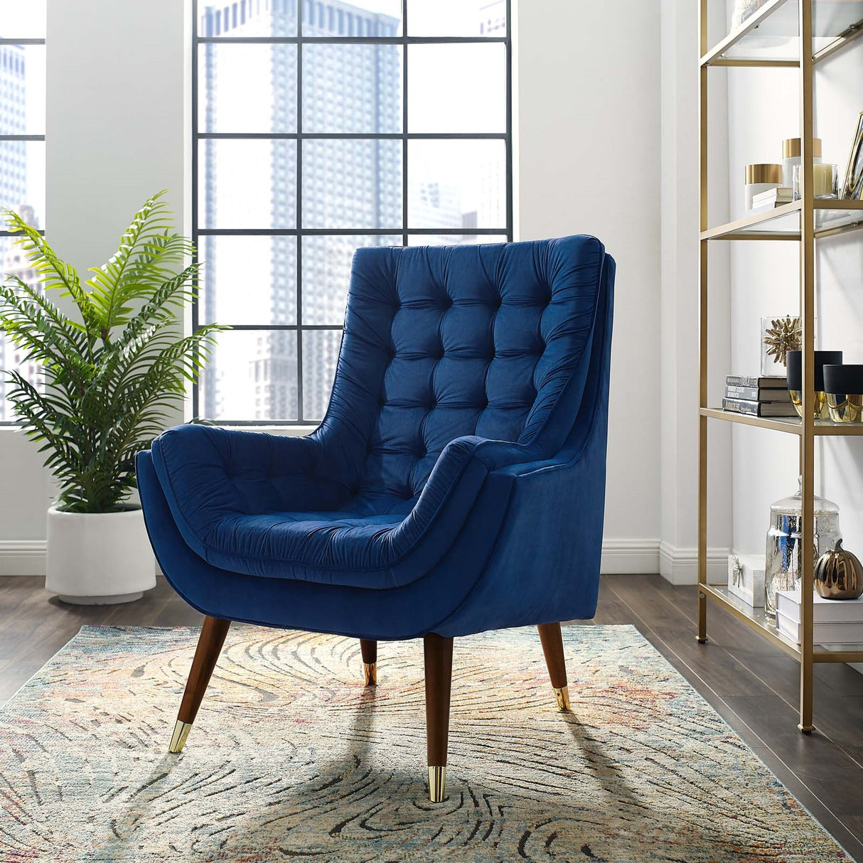 Modern Upholstered Performance Suggest Button Tufted Velvet Lounge Chair - BUILDMYPLACE