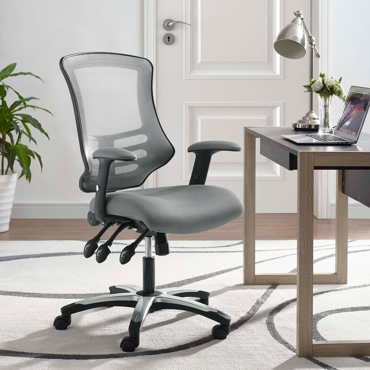 Mid Back Calibrate Mesh Office Chair with Padded Armrest- Ergonomic  Computer Desk - BUILDMYPLACE