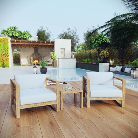 Upland 3 Piece  2 Seater Outdoor Patio Teak Set With Upland Side Table - BUILDMYPLACE