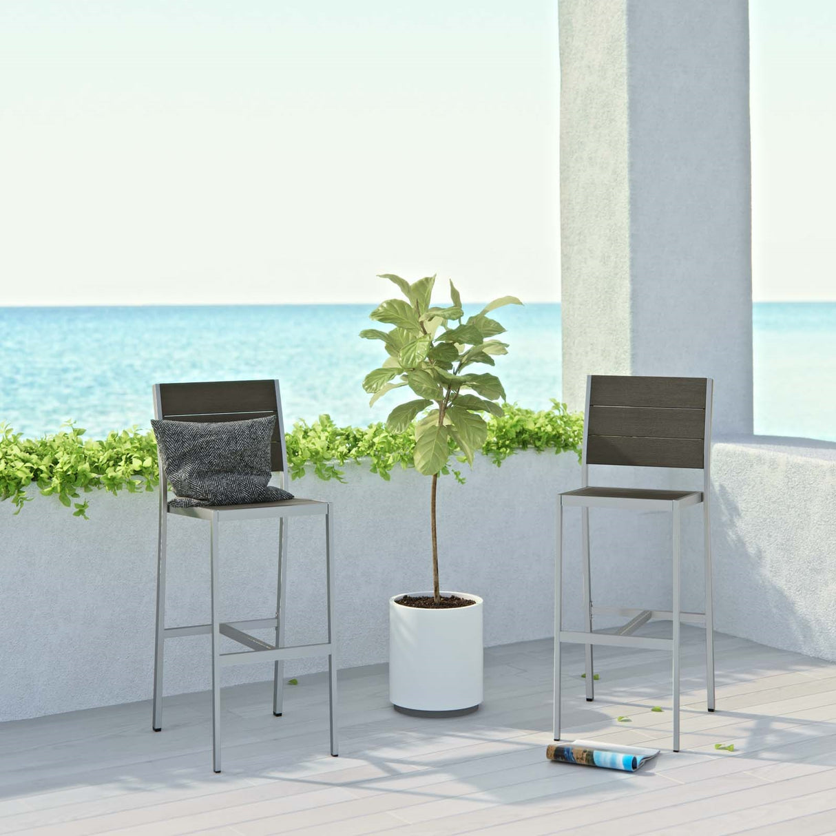 Shore Armless Bar Stool Outdoor Patio Aluminum Set Of 2 - BUILDMYPLACE