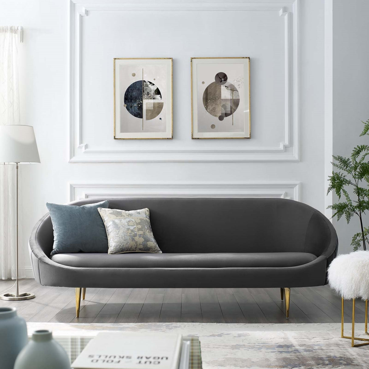 Sublime Vertical Curve Back Performance Velvet Sofa - BUILDMYPLACE