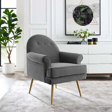 Revive Tufted Button Accent Performance Velvet Armchair - Living Room Chair - Gold Steel Legs - BUILDMYPLACE