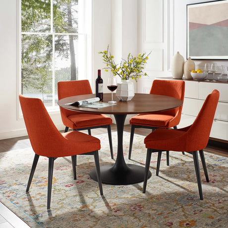 Lippa 47" Round Walnut Dining Table - Metal Tapered Base Dining Table - BUILDMYPLACE