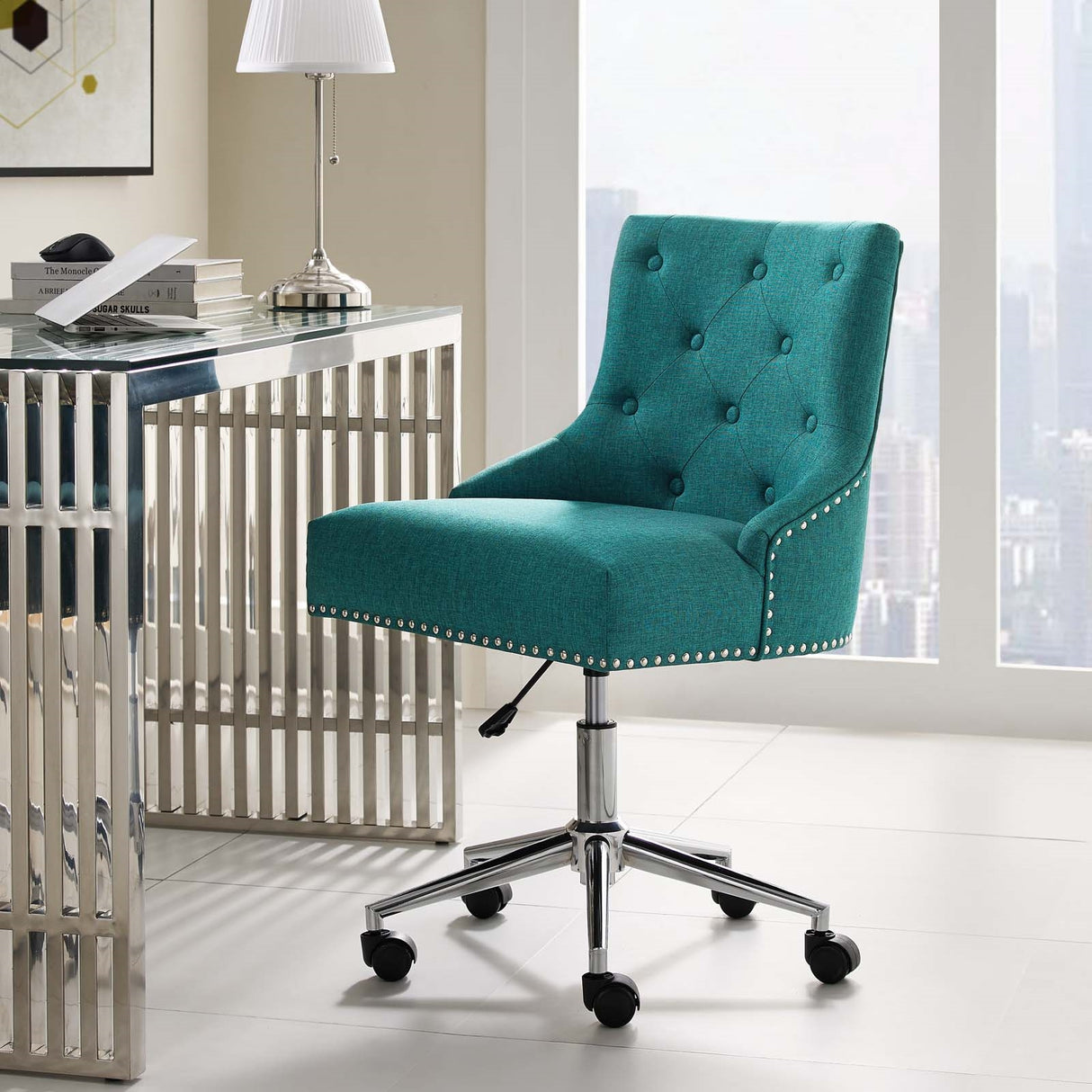 Regent Button Tufted Upholstered Fabric Office Desk Chair, Computer Chair(Multicolor) - BUILDMYPLACE