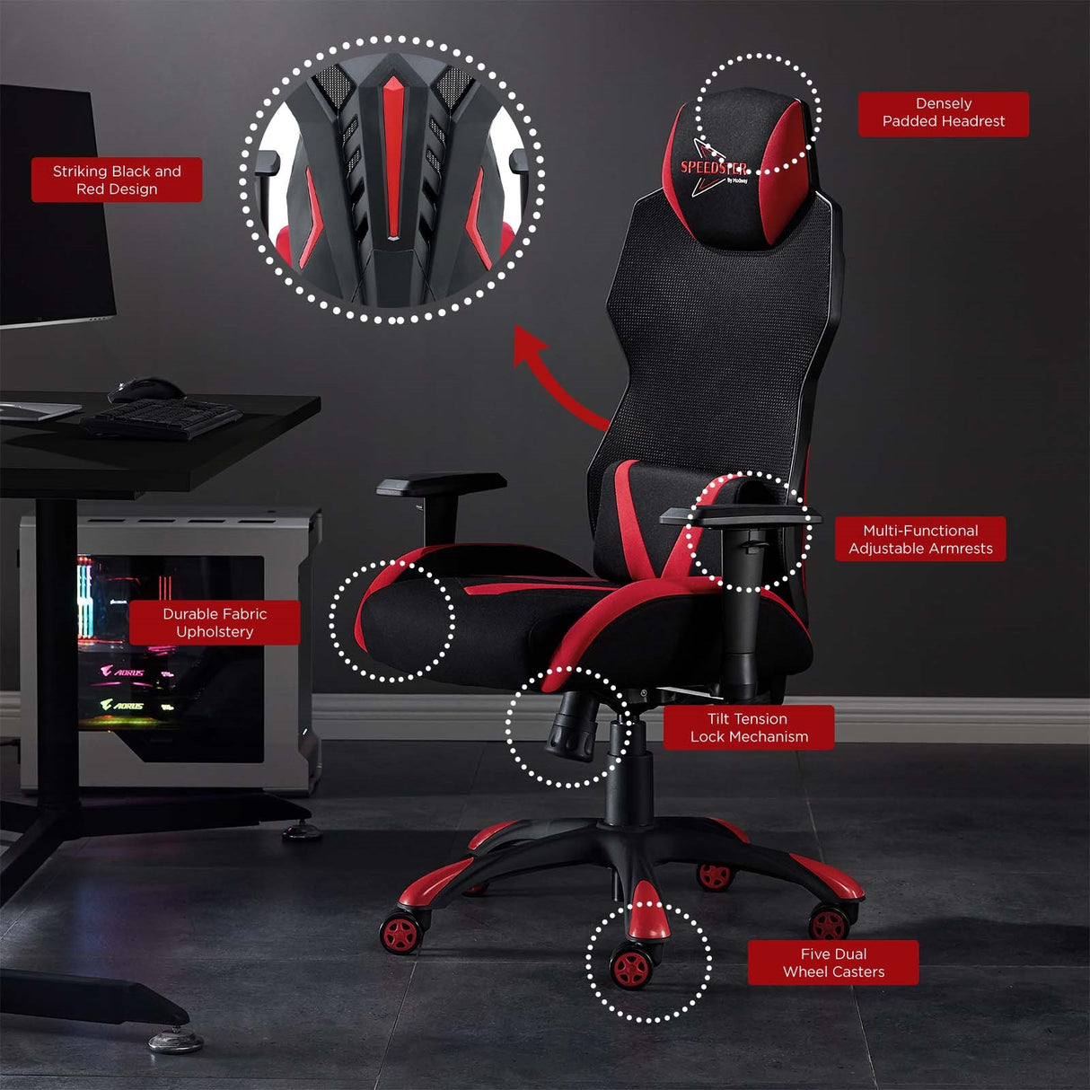 Speedster Mesh Gaming Computer Chair in Black Red