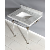 Templeton 30" x 22" Carrara Marble Vanity Top with Clear Acrylic Console Legs