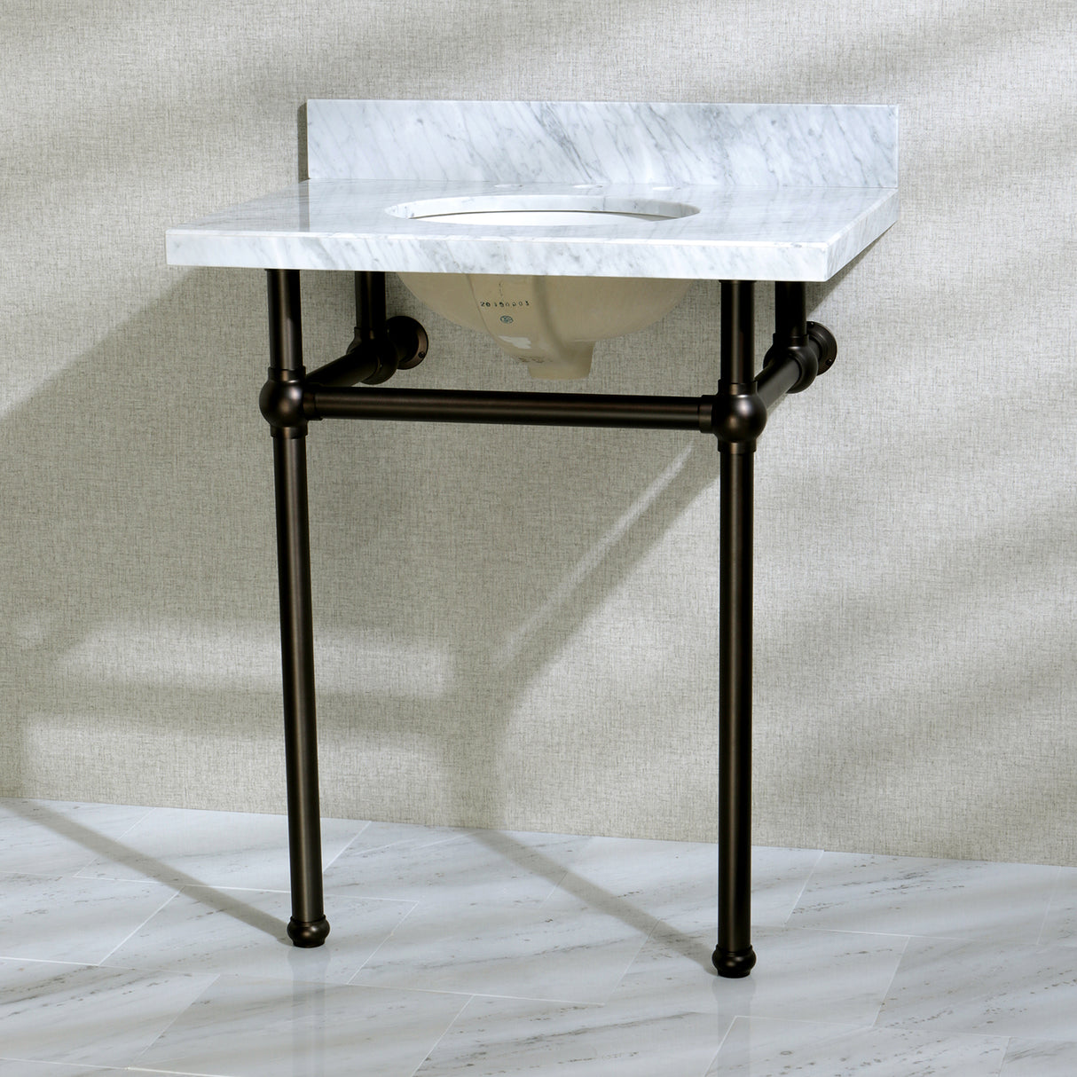 Templeton 30" x 22" Carrara Marble Vanity Top with Brass Console Legs