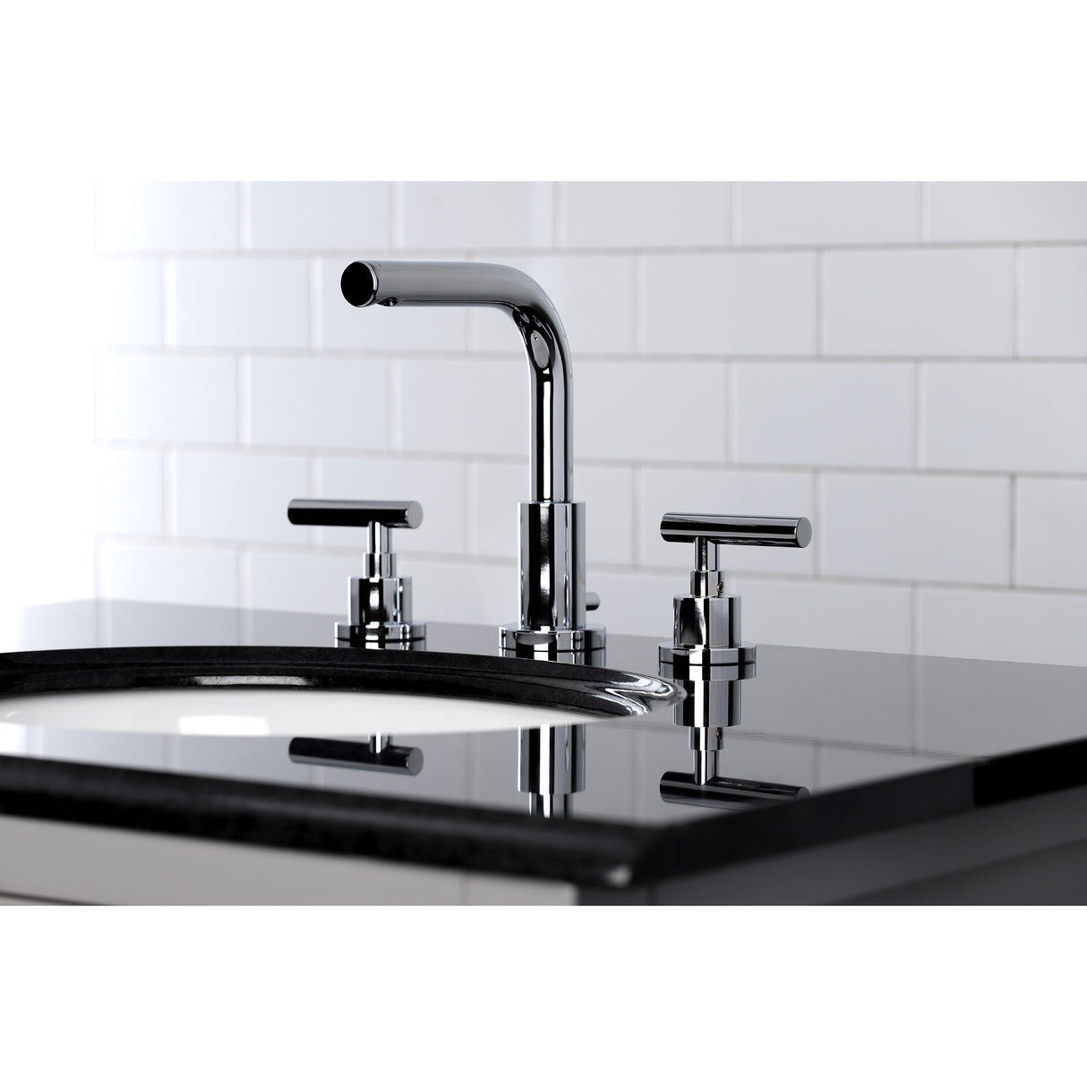 Manhattan Modern Widespread Bathroom Faucet with Brass Pop-Up