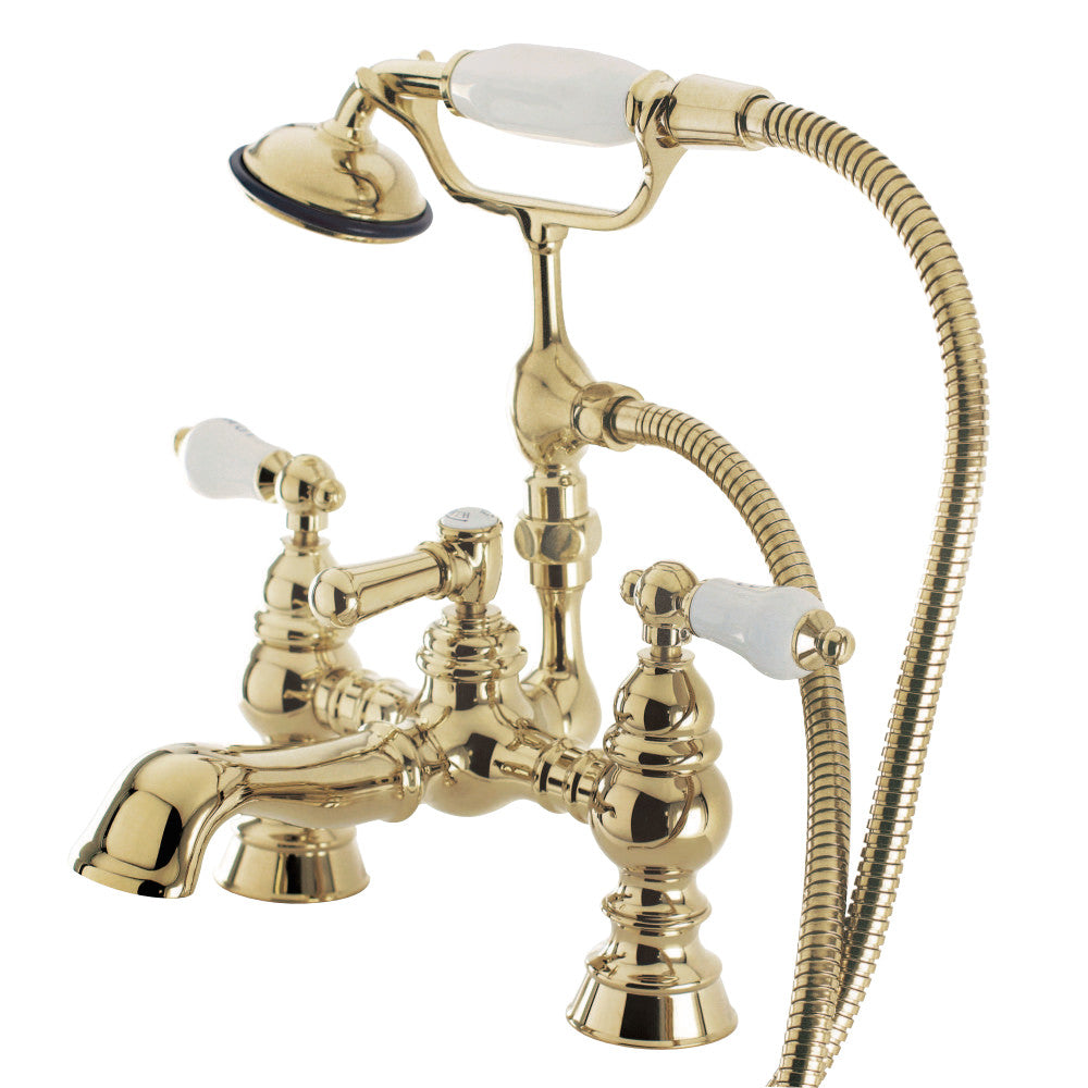 Vintage 7" Deck Mount Tub Faucet With Hand Shower In Solid Brass Construction & Metal Lever Handle