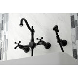 Heritage Wall Mount Bridge Kitchen Faucet with Brass Sprayer