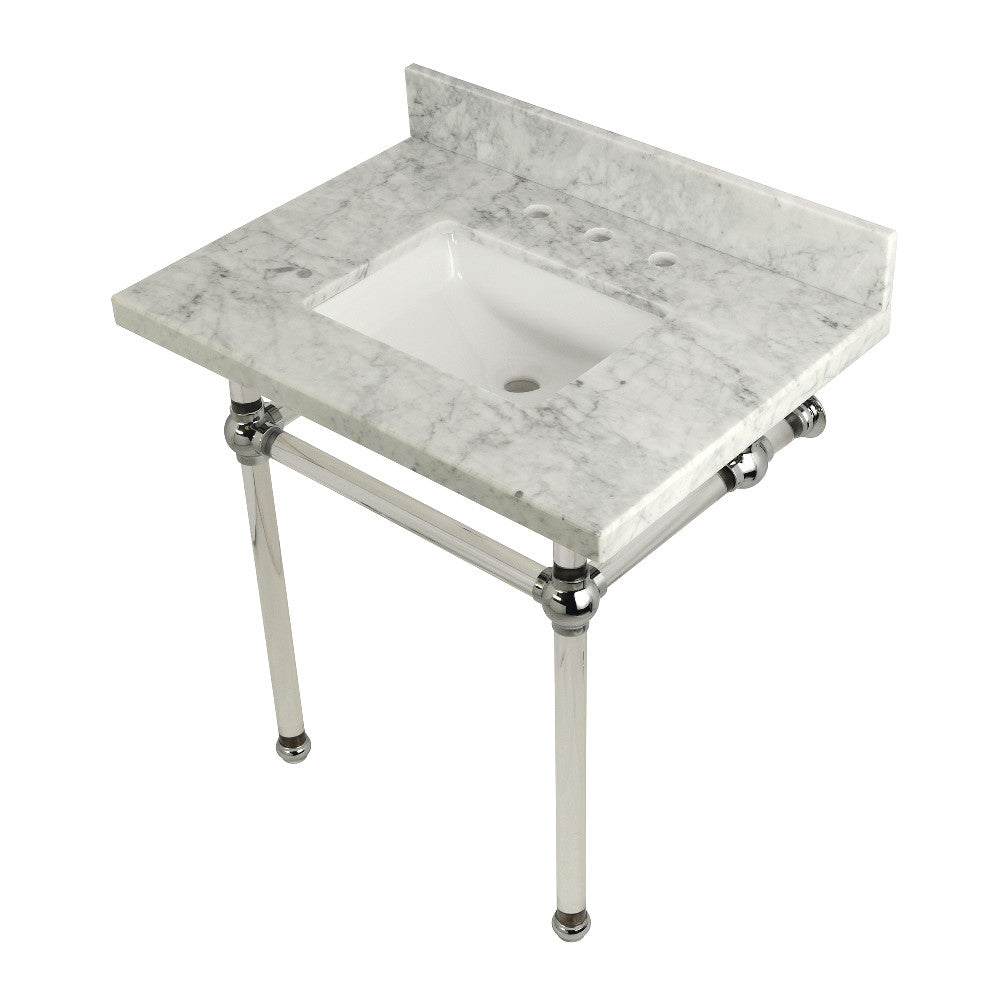 Templeton 30" x 22" Carrara Marble Vanity Top with Clear Acrylic Console Legs