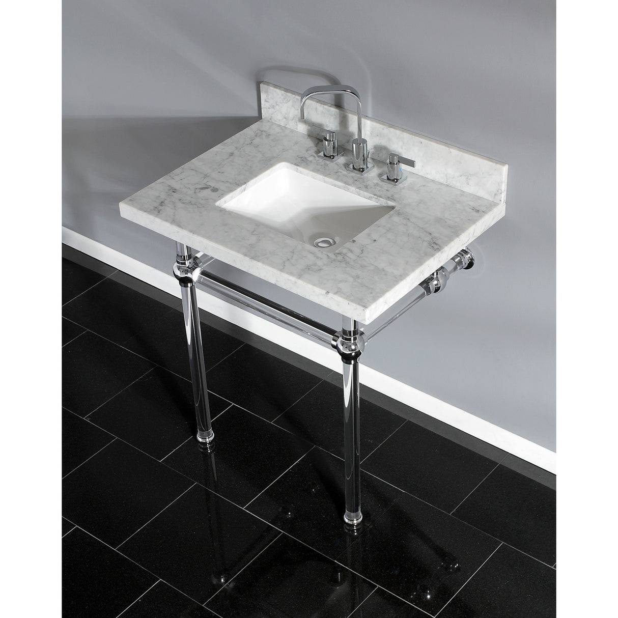 Templeton 30" x 22" Carrara Marble Vanity Top with Clear Acrylic Console Legs