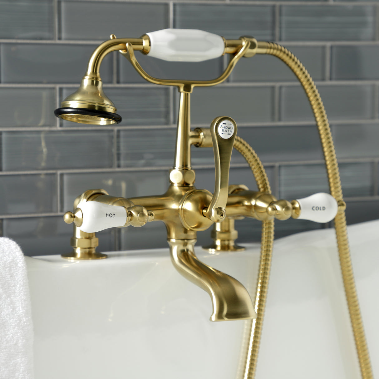 Aqua Vintage 7" Tub Faucet With Hand Shower 6.5" Spout Reach From Center