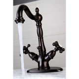 Vintage Two-Handle Single Hole Deck Mount Bathroom Sink Faucet with Brass Pop-Up and Cover Plate