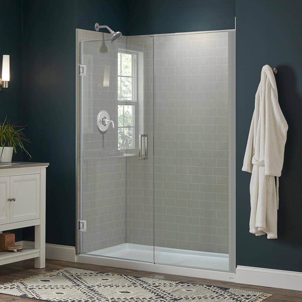 Marina Framed Stainless Steel Pivot Shower Door & Panel with 3/8 In Tempered Safety Glass