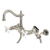 Heritage Wall Mount Bridge Kitchen Faucet W/ Brass Sprayer