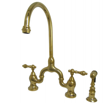 English Country Kitchen Bridge Faucet with Brass Sprayer