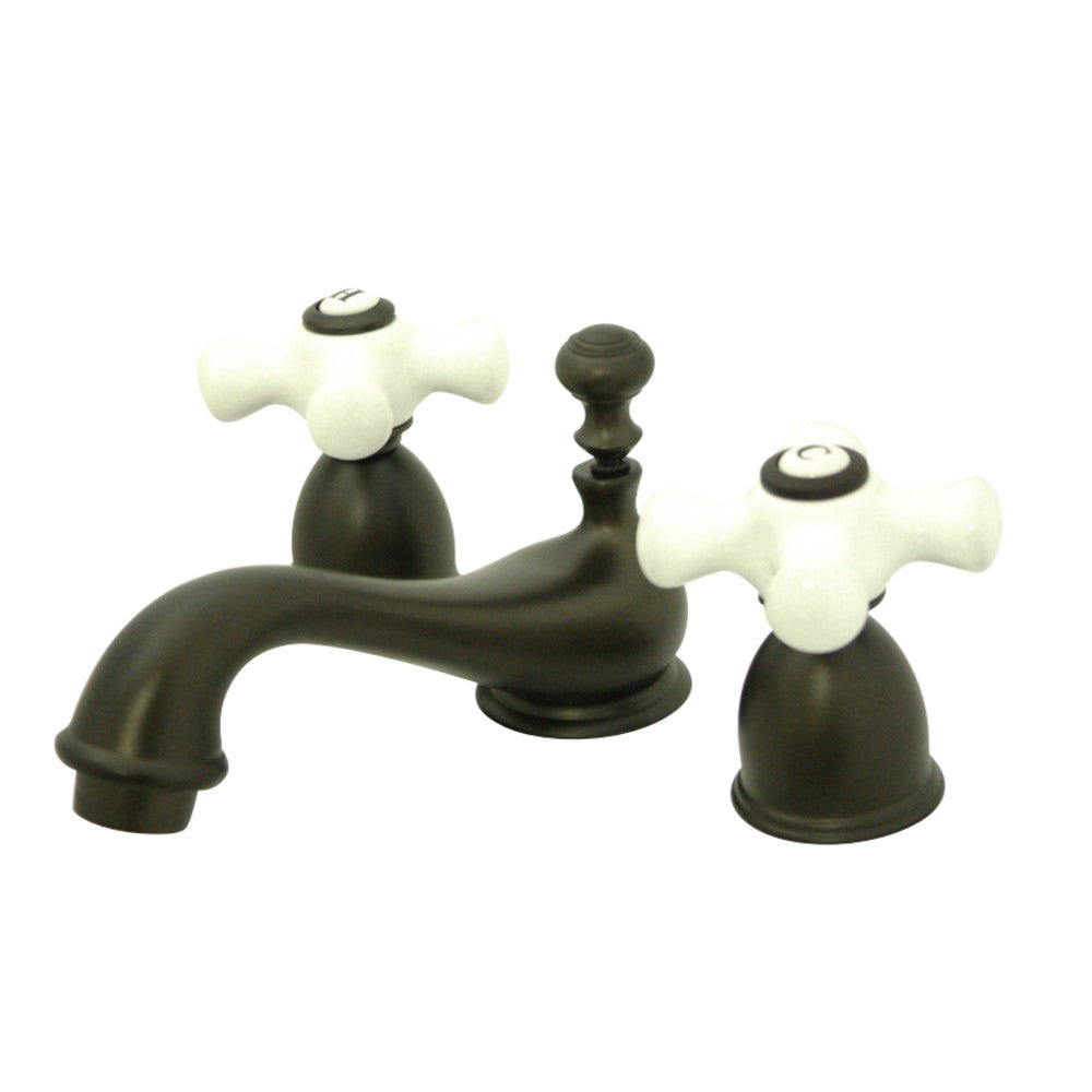 Restoration Mini Widespread Lavatory Faucet W/ Porcelain Cross Handle