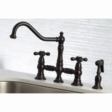 Restoration 8" Bridge Kitchen Faucet With Sprayer Includes Cross Handles For Easy Rotation