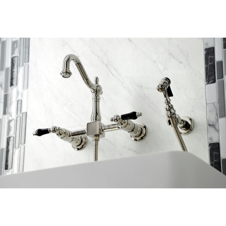 Duchess Wall Mount Traditional Bridge Kitchen Faucet with Brass Sprayer - BUILDMYPLACE