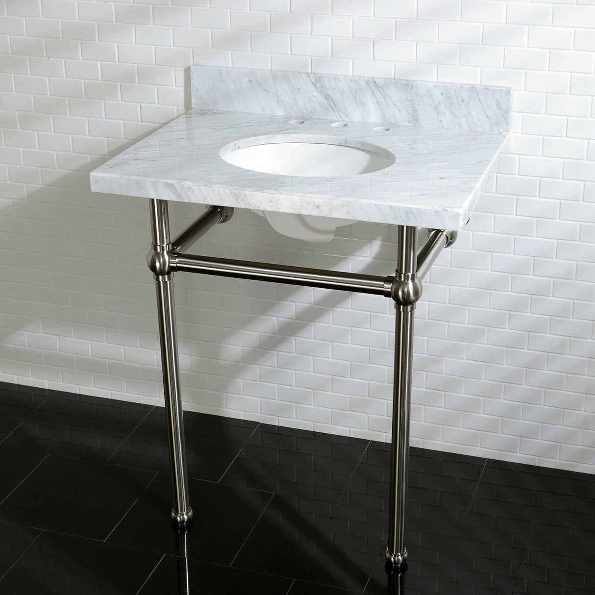 Templeton 30" x 22" Carrara Marble Vanity Top with Brass Console Legs