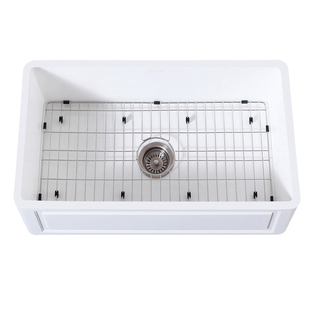 Gourmetier Farmhouse Kitchen Sink with Strainer and Grid, Matte White/Brushed