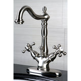 Vintage Two-Handle Single Hole Deck Mount Bathroom Sink Faucet with Brass Pop-Up and Cover Plate