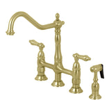 Heritage Bridge Kitchen Faucet with Brass Sprayer